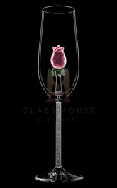 Two Pink Rose Champagne Flutes™ with Swarovski™ Crystals in the Stem in a Beautiful Gift Box